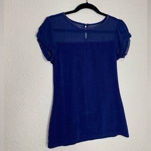 Express Women Blue Sheer Top Part Short Sleeves Blouse Top Shirt Size Small